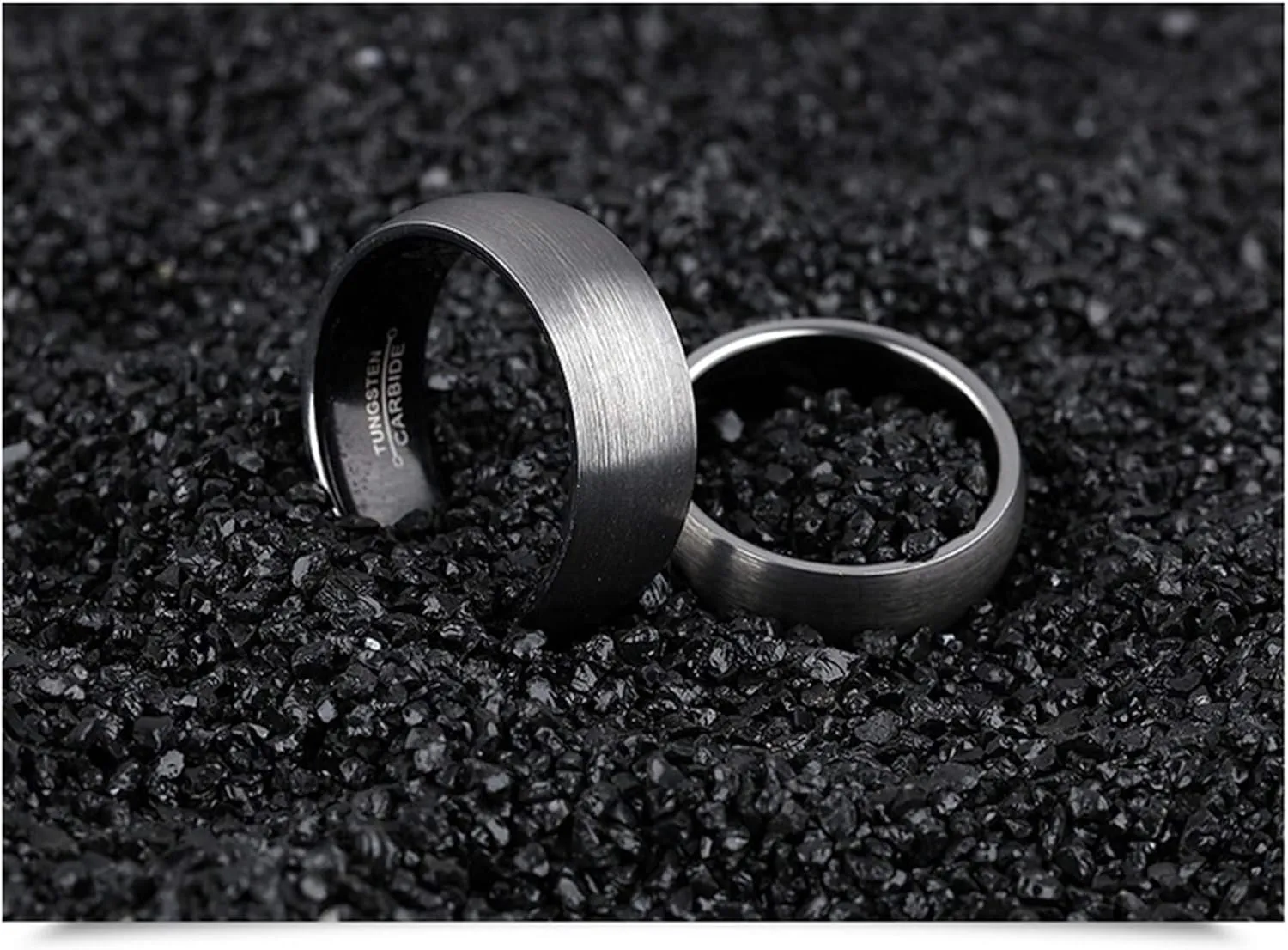 KnSam Couple Ring Tungsten Brushed Wedding Engagement Band Black Ring Wedding