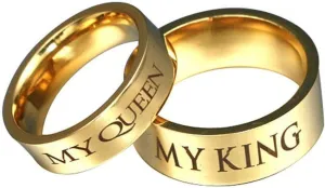 KnSam Couple Rings for Women Stainless Steel Gold Ring Engraved My Queen and My King Gold Ring Size 5-13