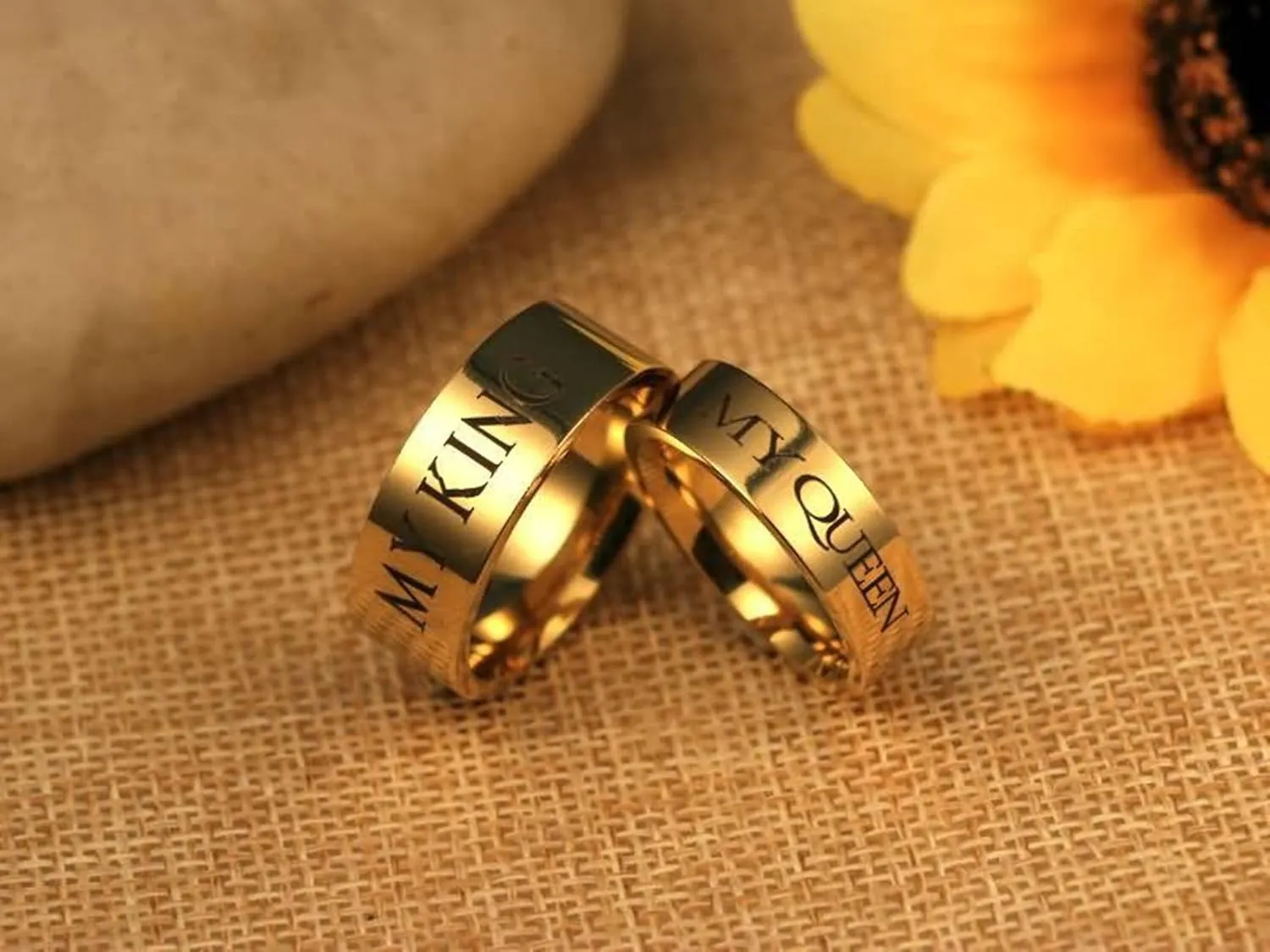 KnSam Couple Rings for Women Stainless Steel Gold Ring Engraved My Queen and My King Gold Ring Size 5-13