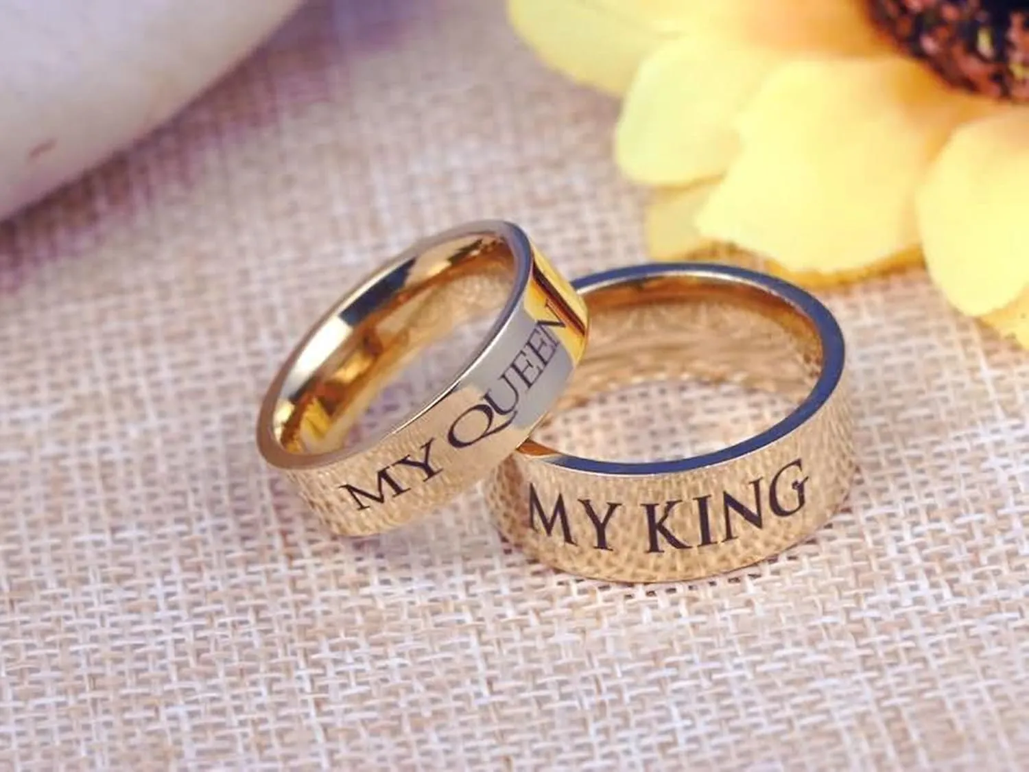 KnSam Couple Rings for Women Stainless Steel Gold Ring Engraved My Queen and My King Gold Ring Size 5-13