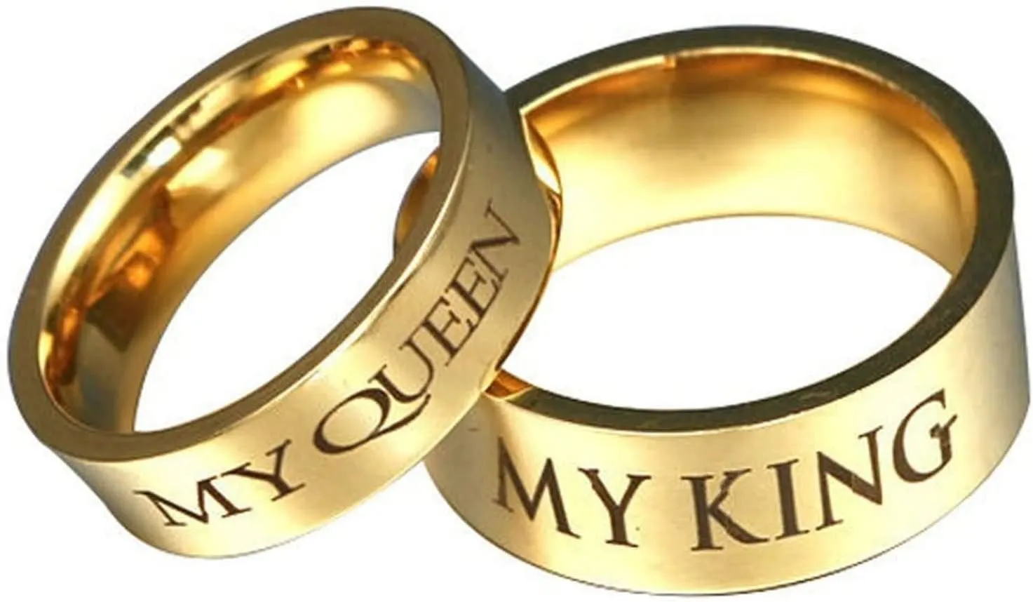 KnSam Couple Rings for Women Stainless Steel Gold Ring Engraved My Queen and My King Gold Ring Size 5-13
