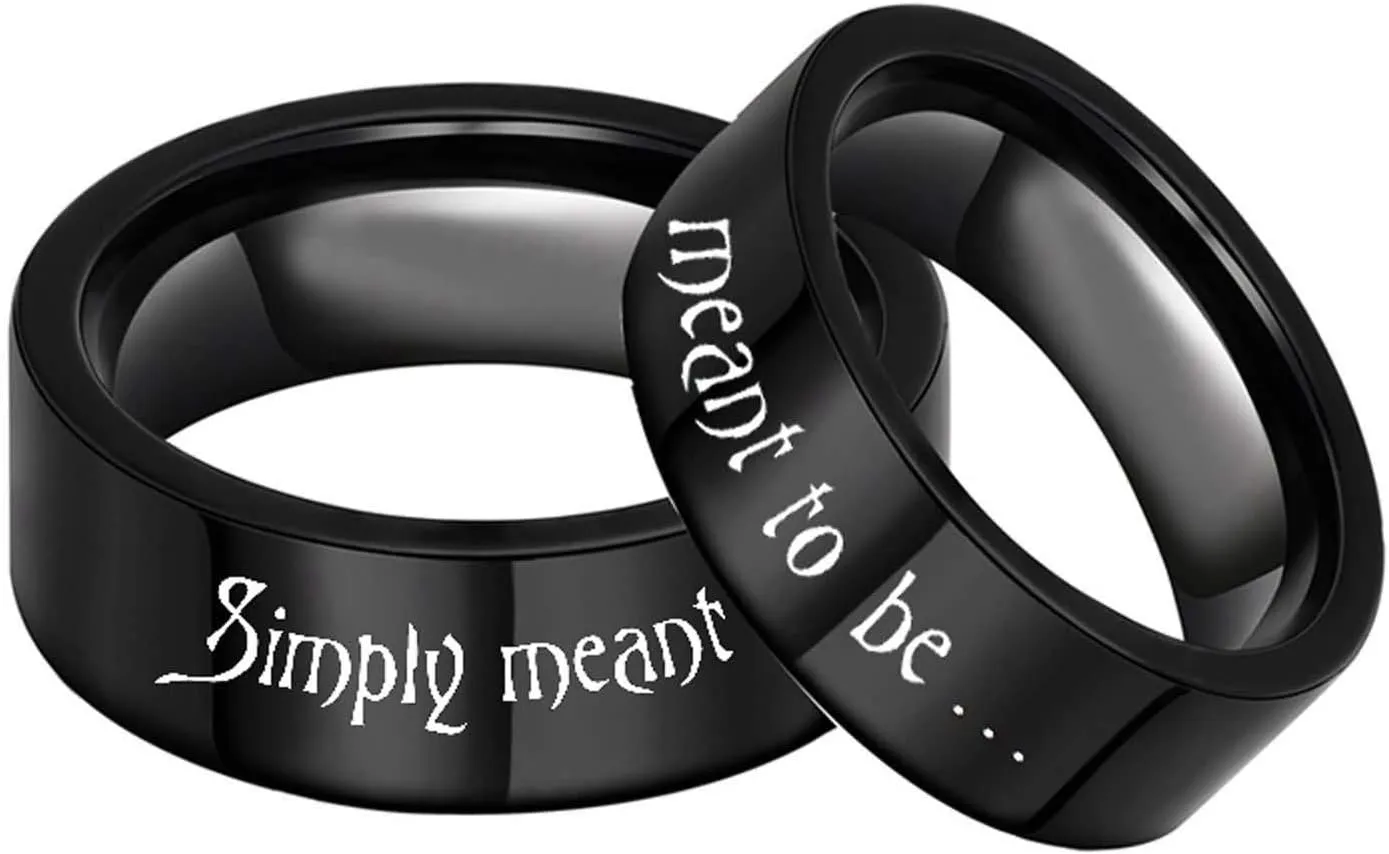KnSam Couple Wedding Rings Stainless Steel Engraved Simply Meant to Be Black Ring Size 5-13