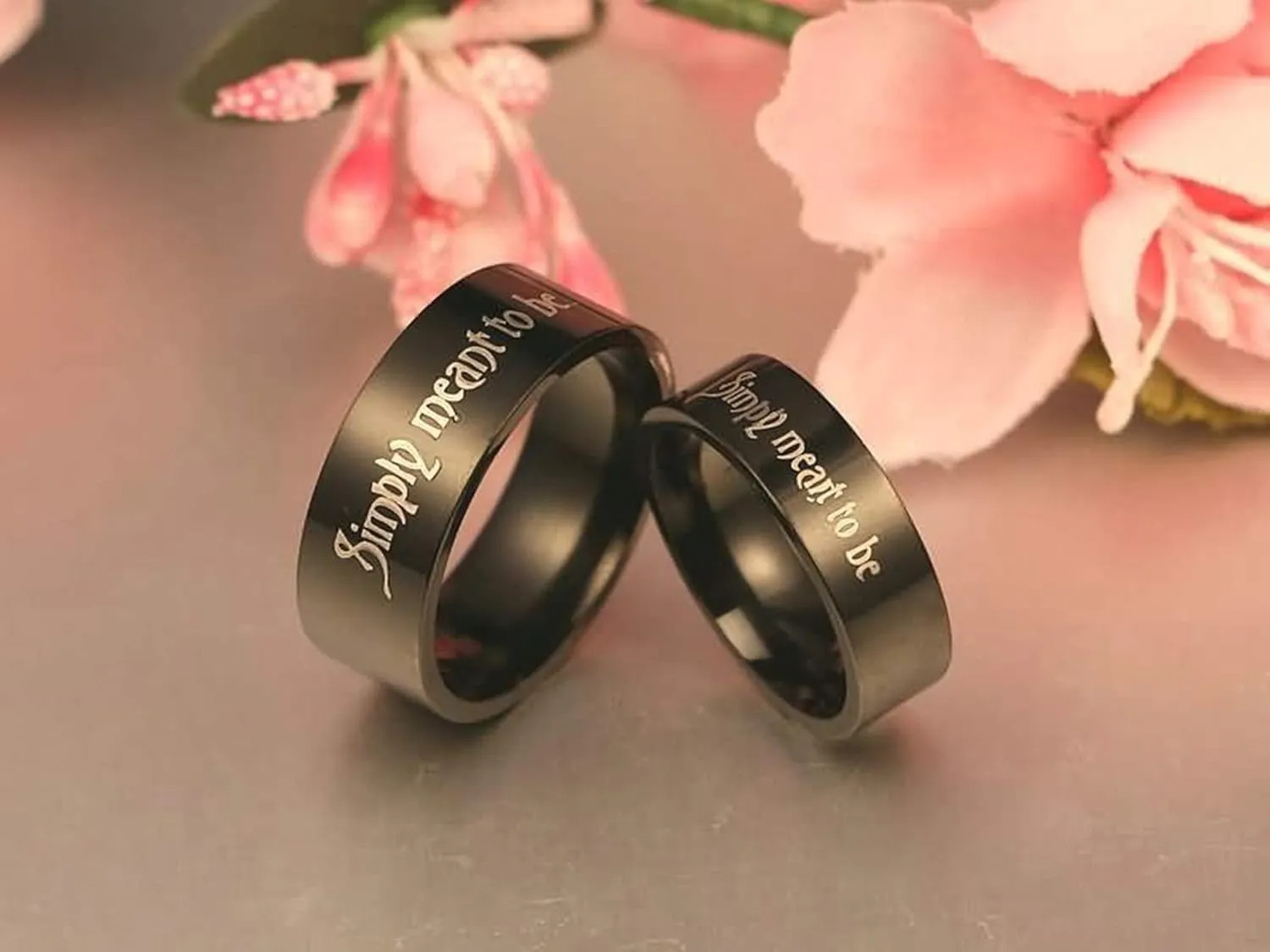 KnSam Couple Wedding Rings Stainless Steel Engraved Simply Meant to Be Black Ring Size 5-13