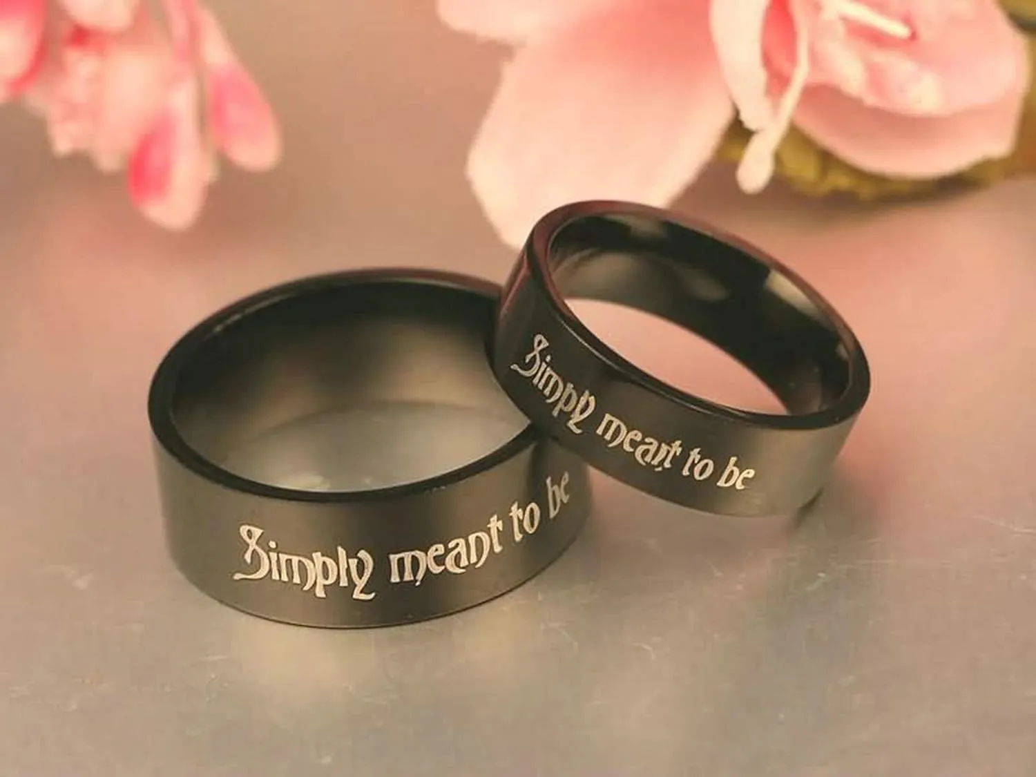 KnSam Couple Wedding Rings Stainless Steel Engraved Simply Meant to Be Black Ring Size 5-13