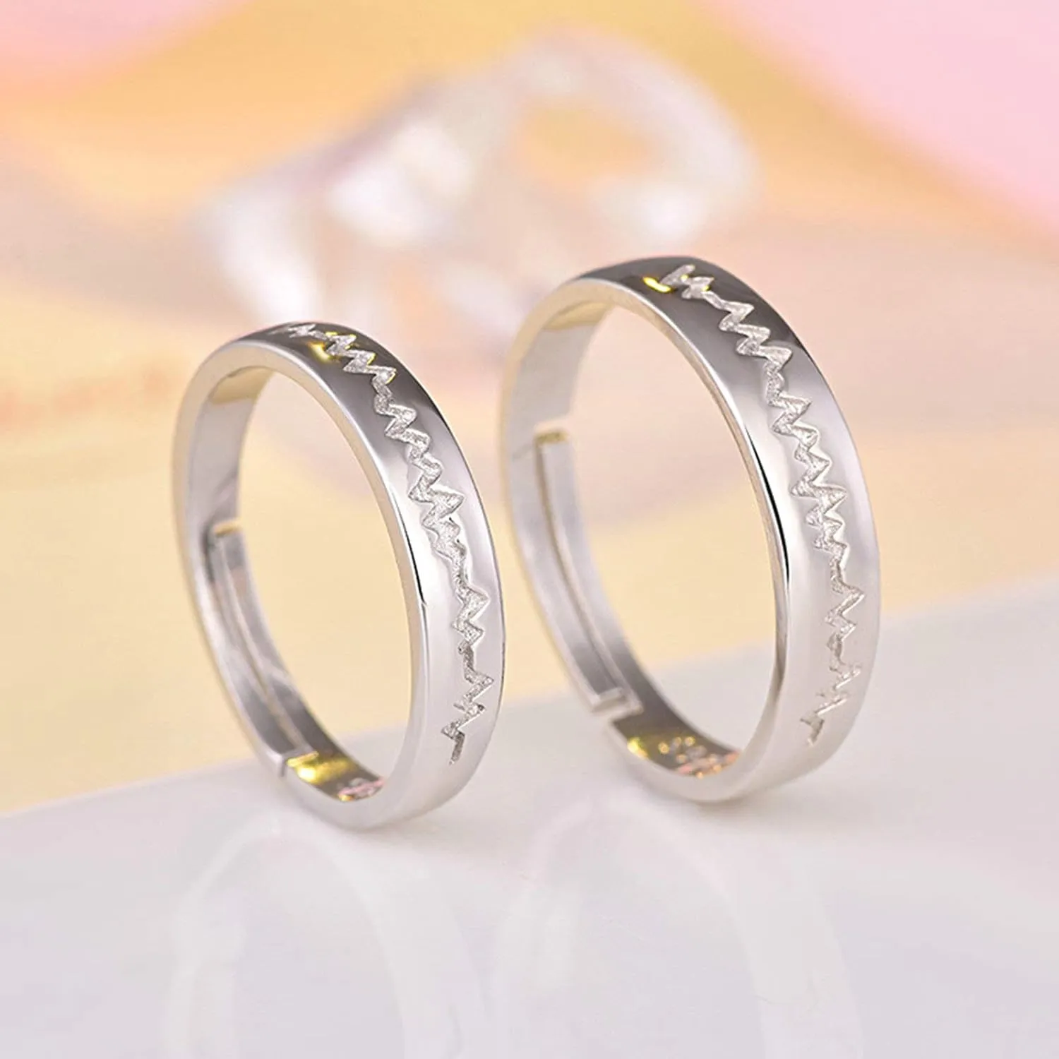 KnSam Couples Jewelry Rings 925 Sterling Silver Ring for Men and Woemn Open Ring Adjustable Crystal Heart