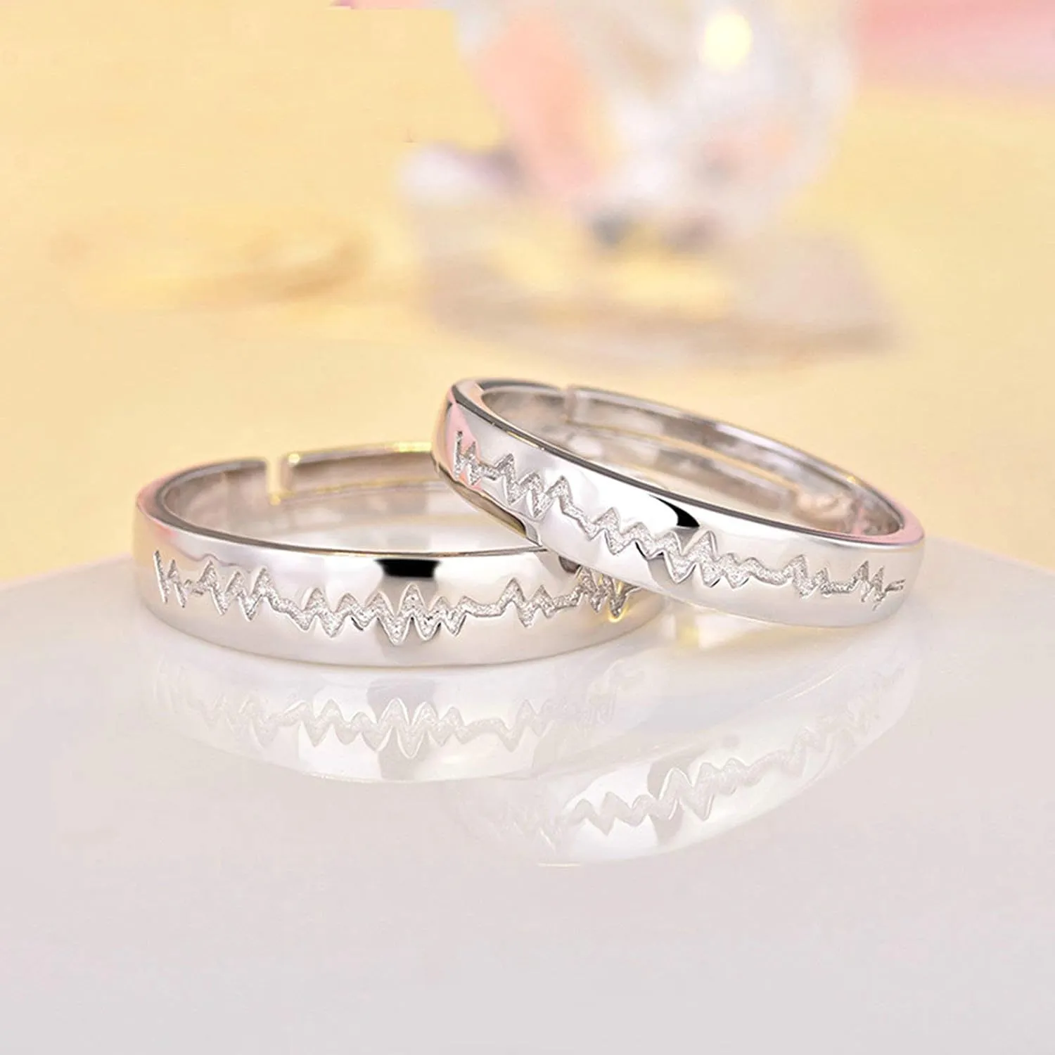 KnSam Couples Jewelry Rings 925 Sterling Silver Ring for Men and Woemn Open Ring Adjustable Crystal Heart