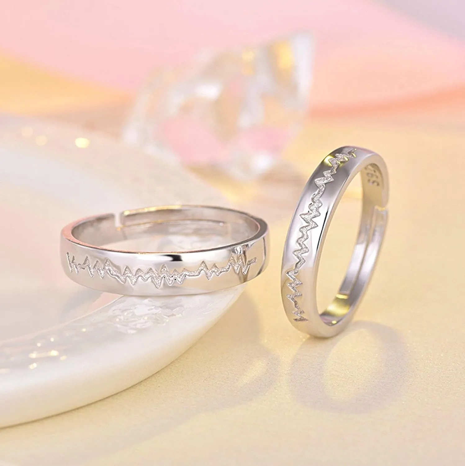 KnSam Couples Jewelry Rings 925 Sterling Silver Ring for Men and Woemn Open Ring Adjustable Crystal Heart
