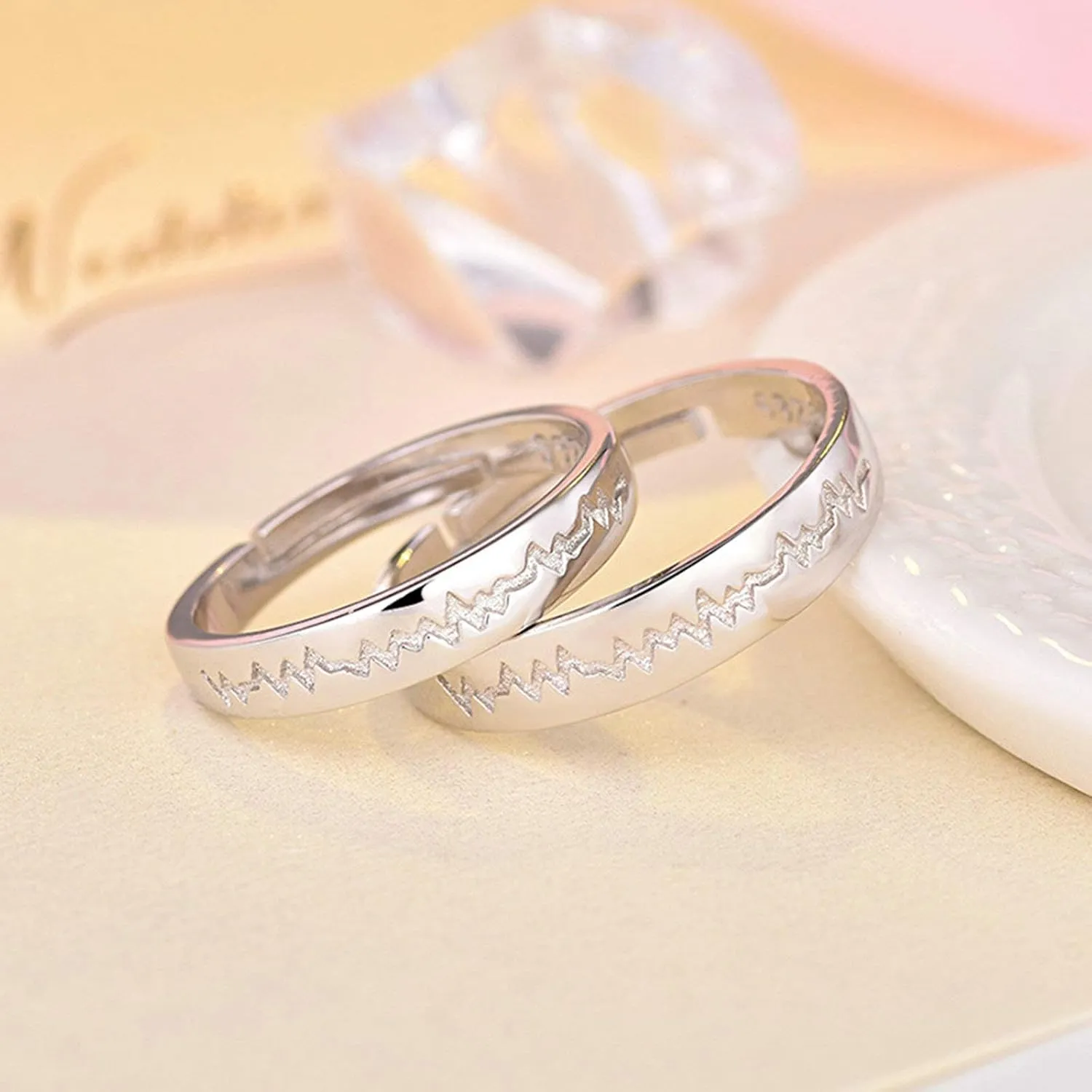 KnSam Couples Jewelry Rings 925 Sterling Silver Ring for Men and Woemn Open Ring Adjustable Crystal Heart