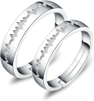 KnSam Couples Jewelry Rings 925 Sterling Silver Ring for Men and Woemn Open Ring Adjustable Crystal Heart