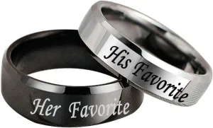 KnSam Couples Jewelry Rings Stainless Steel Engraved Her/His Favorite Silver Black Ring Size 5-13