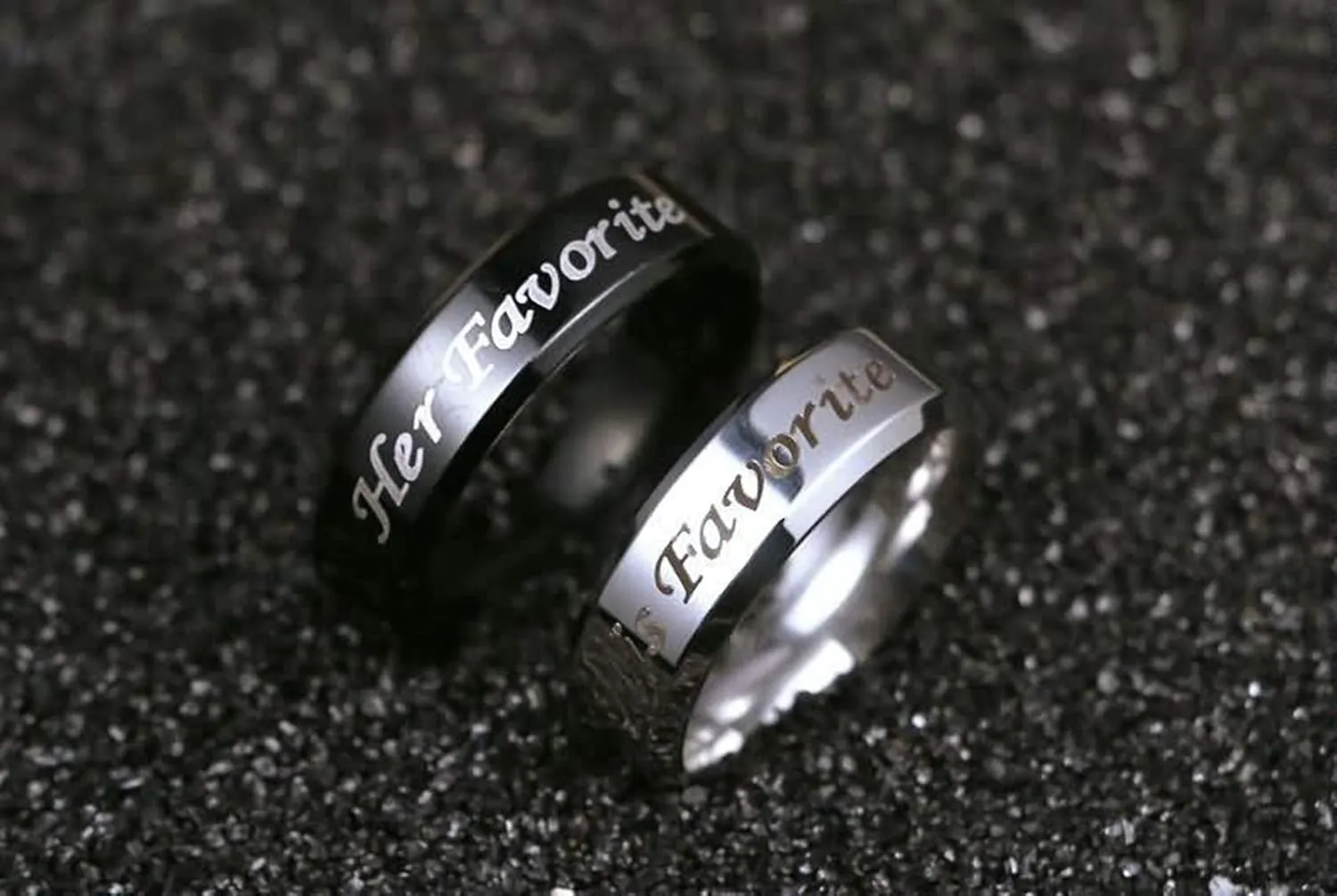 KnSam Couples Jewelry Rings Stainless Steel Engraved Her/His Favorite Silver Black Ring Size 5-13