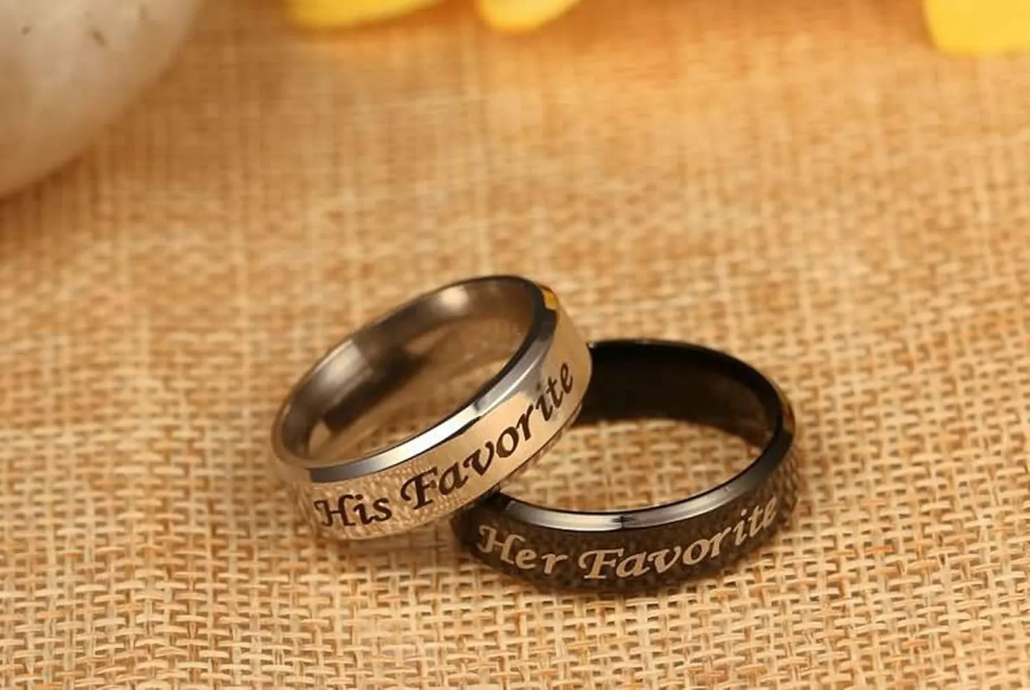 KnSam Couples Jewelry Rings Stainless Steel Engraved Her/His Favorite Silver Black Ring Size 5-13