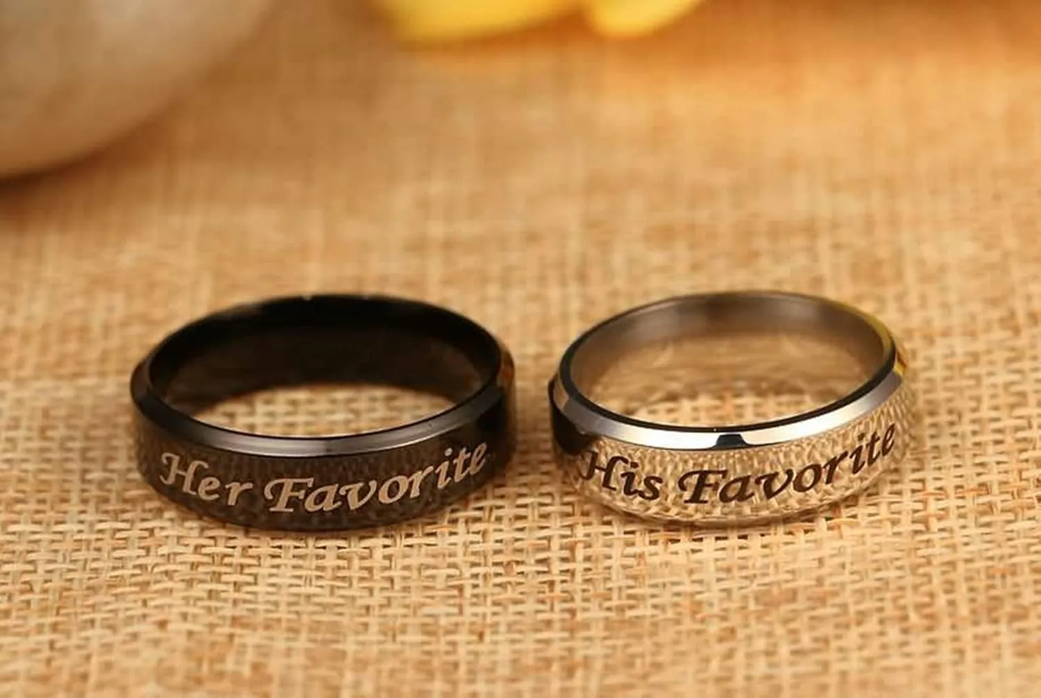 KnSam Couples Jewelry Rings Stainless Steel Engraved Her/His Favorite Silver Black Ring Size 5-13
