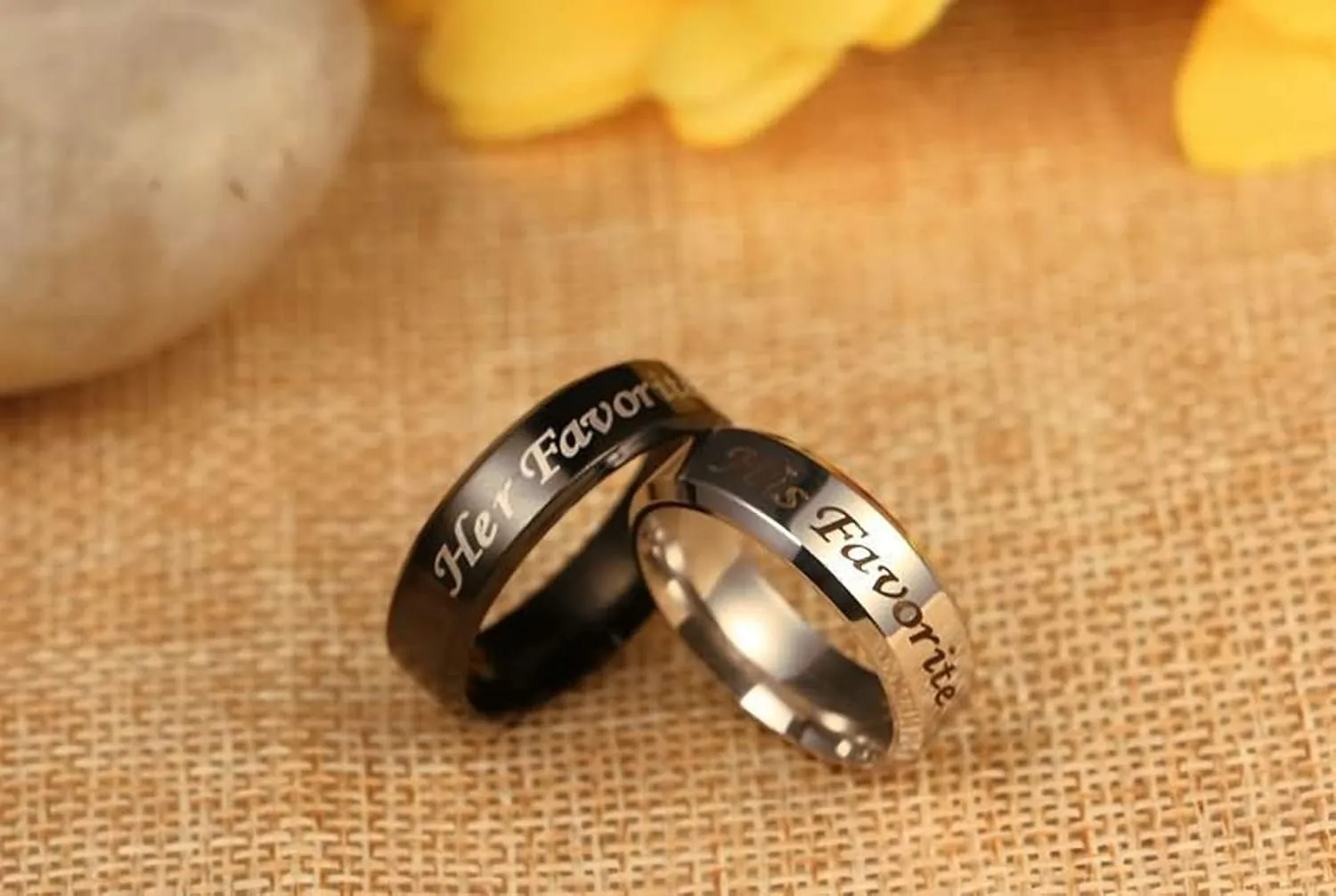 KnSam Couples Jewelry Rings Stainless Steel Engraved Her/His Favorite Silver Black Ring Size 5-13