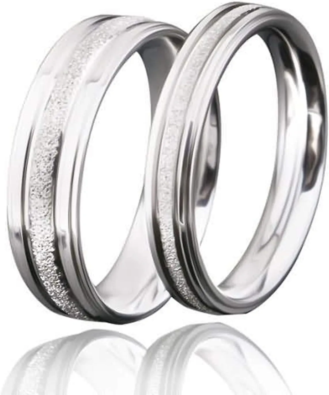 KnSam Couples Promise Rings Stainless Steel Matt Finished Silver Ring Comfort Fit Silver Ring Size 5-13