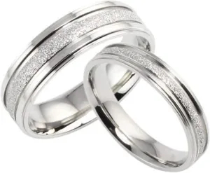 KnSam Couples Promise Rings Stainless Steel Matt Finished Silver Ring Comfort Fit Silver Ring Size 5-13