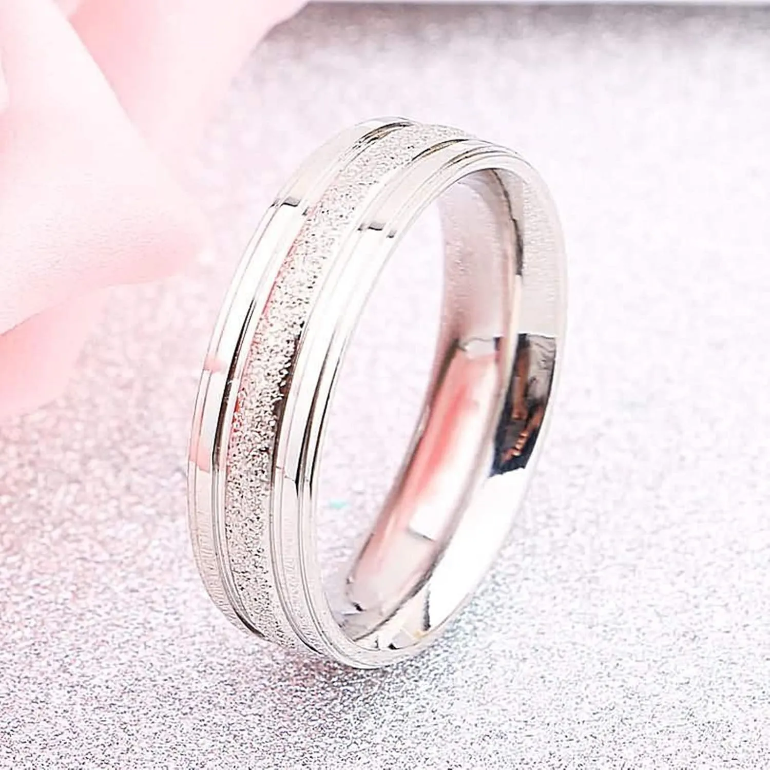 KnSam Couples Promise Rings Stainless Steel Matt Finished Silver Ring Comfort Fit Silver Ring Size 5-13