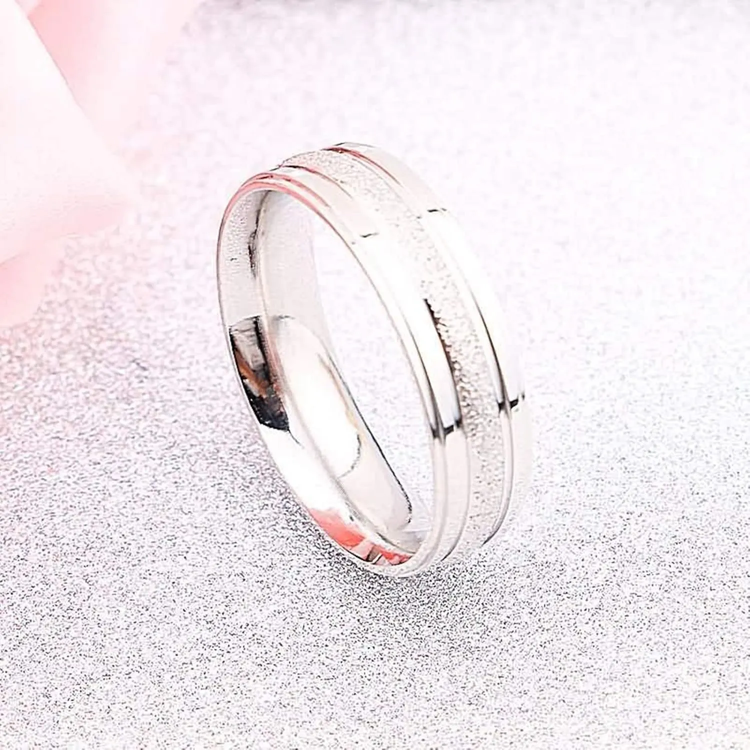KnSam Couples Promise Rings Stainless Steel Matt Finished Silver Ring Comfort Fit Silver Ring Size 5-13