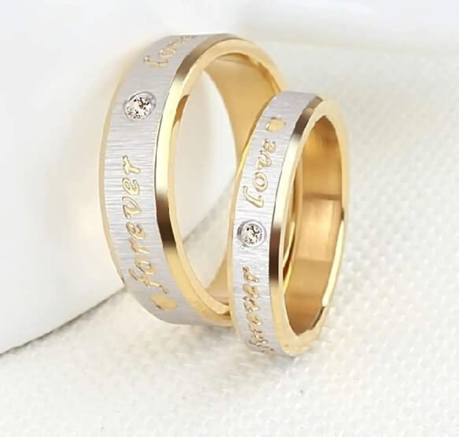 KnSam Couples Ring Stainless Steel Gold Brushed Ring Engraved Forever Love Gold Ring Size 5-13