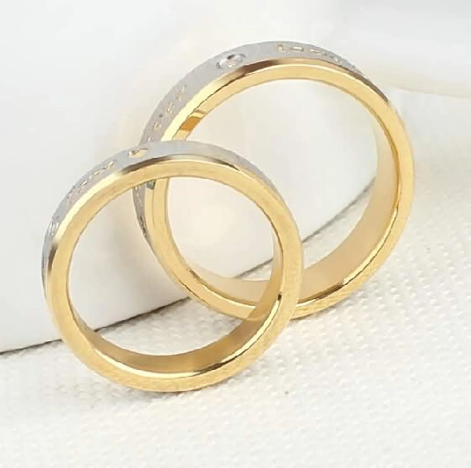 KnSam Couples Ring Stainless Steel Gold Brushed Ring Engraved Forever Love Gold Ring Size 5-13