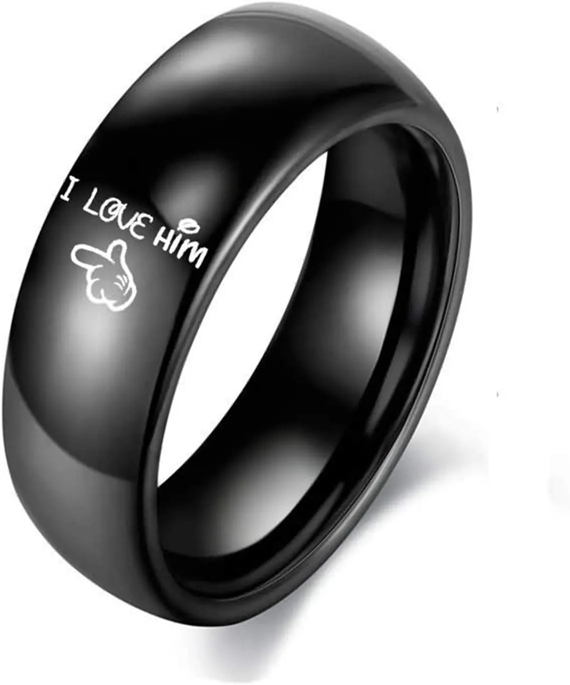 KnSam Couples Wedding Ring Stainless Steel Engraved Hand I Love Her/Him Black Ring Size 5-13
