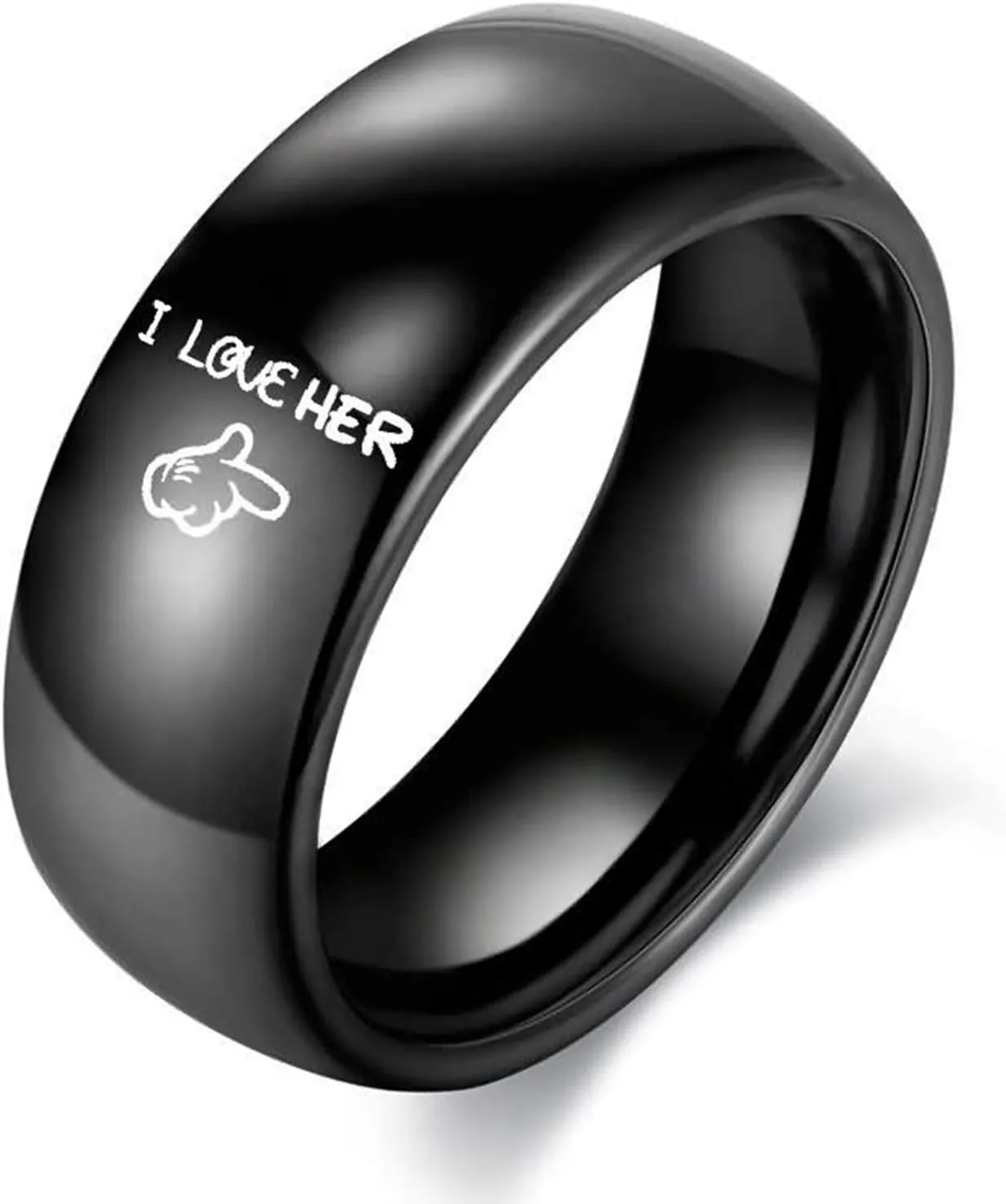 KnSam Couples Wedding Ring Stainless Steel Engraved Hand I Love Her/Him Black Ring Size 5-13