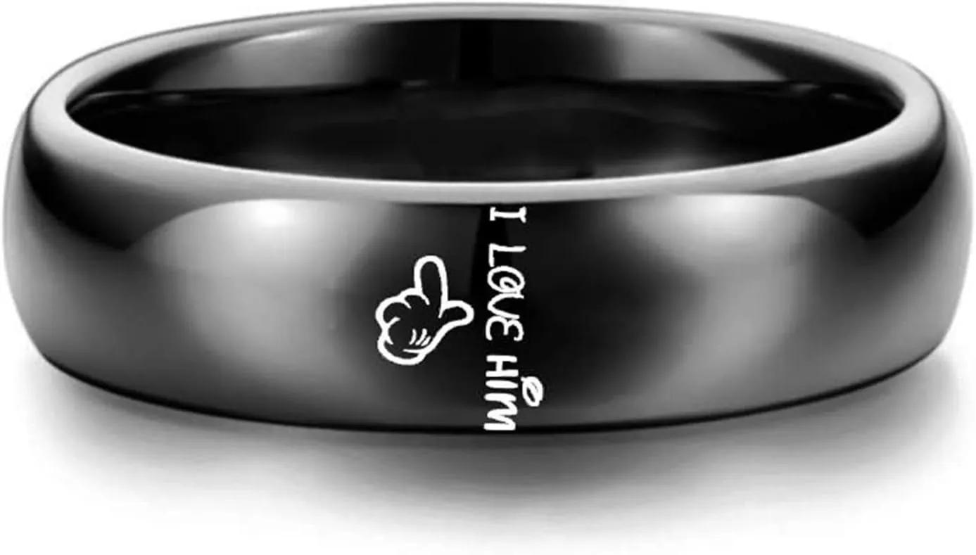 KnSam Couples Wedding Ring Stainless Steel Engraved Hand I Love Her/Him Black Ring Size 5-13
