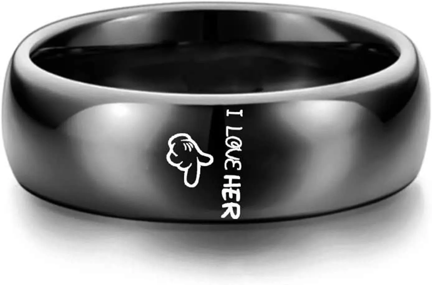 KnSam Couples Wedding Ring Stainless Steel Engraved Hand I Love Her/Him Black Ring Size 5-13