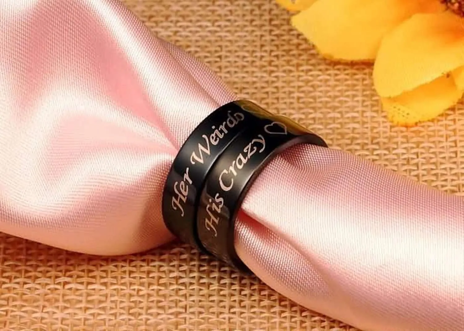 KnSam Couples Wedding Rings Stainless Steel Engraved Heart Her Weirdo and His Crazy Black Ring Size 5-13