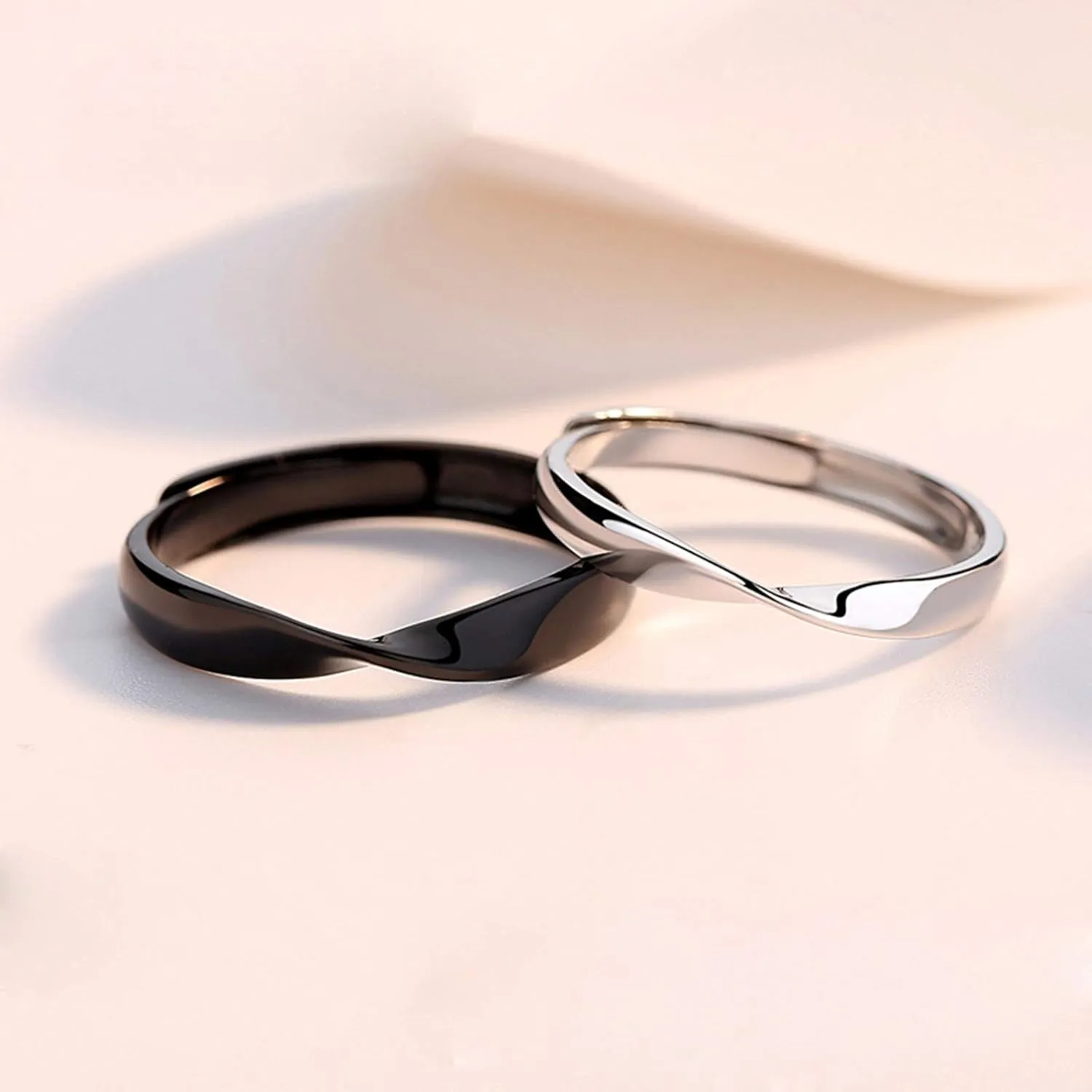 KnSam Eternity Rings Men and Woman 925 Sterling Silver Ring for Couple Black Silver 4Mm/3Mm Mobius Ring Opening