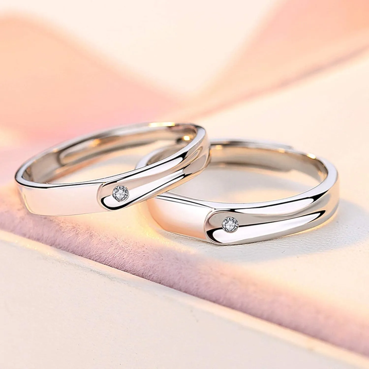 KnSam Promise Ring His and Hers 925 Sterling Silver Ring for Couple Opening Adjustable Couple Ring with Cz
