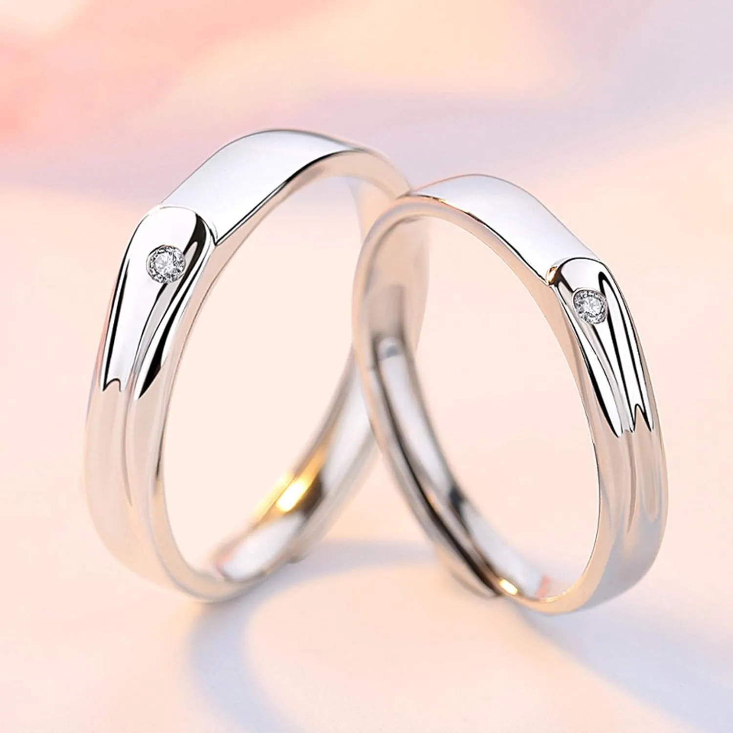 KnSam Promise Ring His and Hers 925 Sterling Silver Ring for Couple Opening Adjustable Couple Ring with Cz