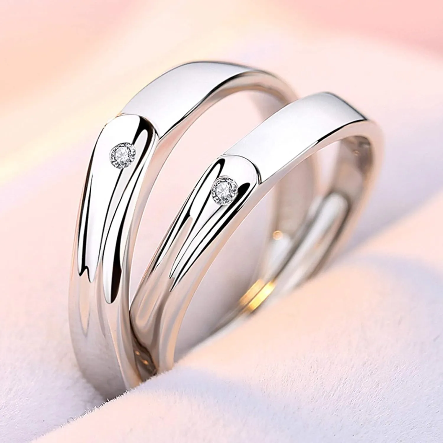 KnSam Promise Ring His and Hers 925 Sterling Silver Ring for Couple Opening Adjustable Couple Ring with Cz