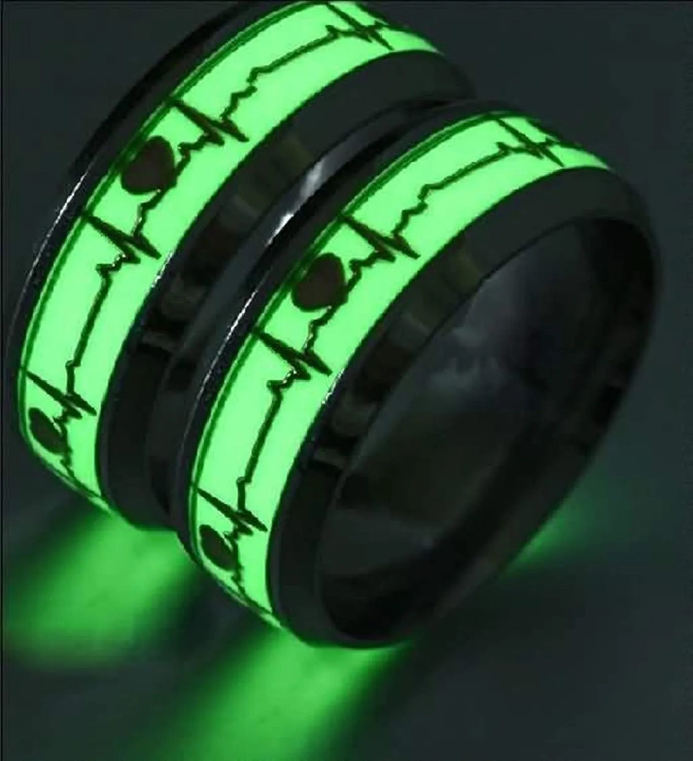 KnSam Rings for Couples Set Stainless Steel Two-Tone Ring with Heartbeat Pattern Silver Ring Size 5-13