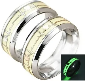 KnSam Rings for Couples Set Stainless Steel Two-Tone Ring with Heartbeat Pattern Silver Ring Size 5-13