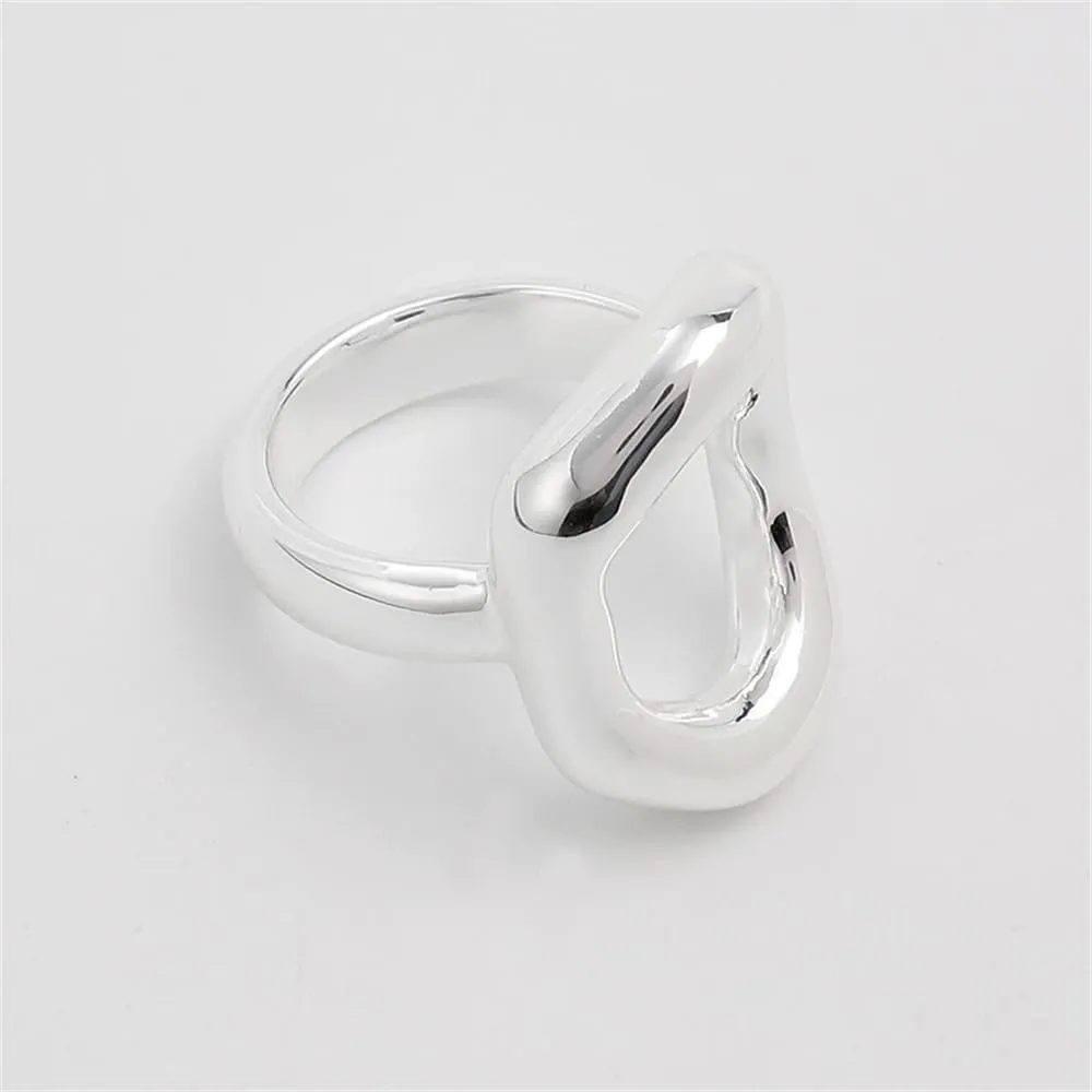 Kokoma Hollow Oval Shaped Chunky Statement Ring for Women Stainless Steel Irregular Thick Chunky Gold Finger Band Stackable Rings Geometric Ring Minimalist Jewelry