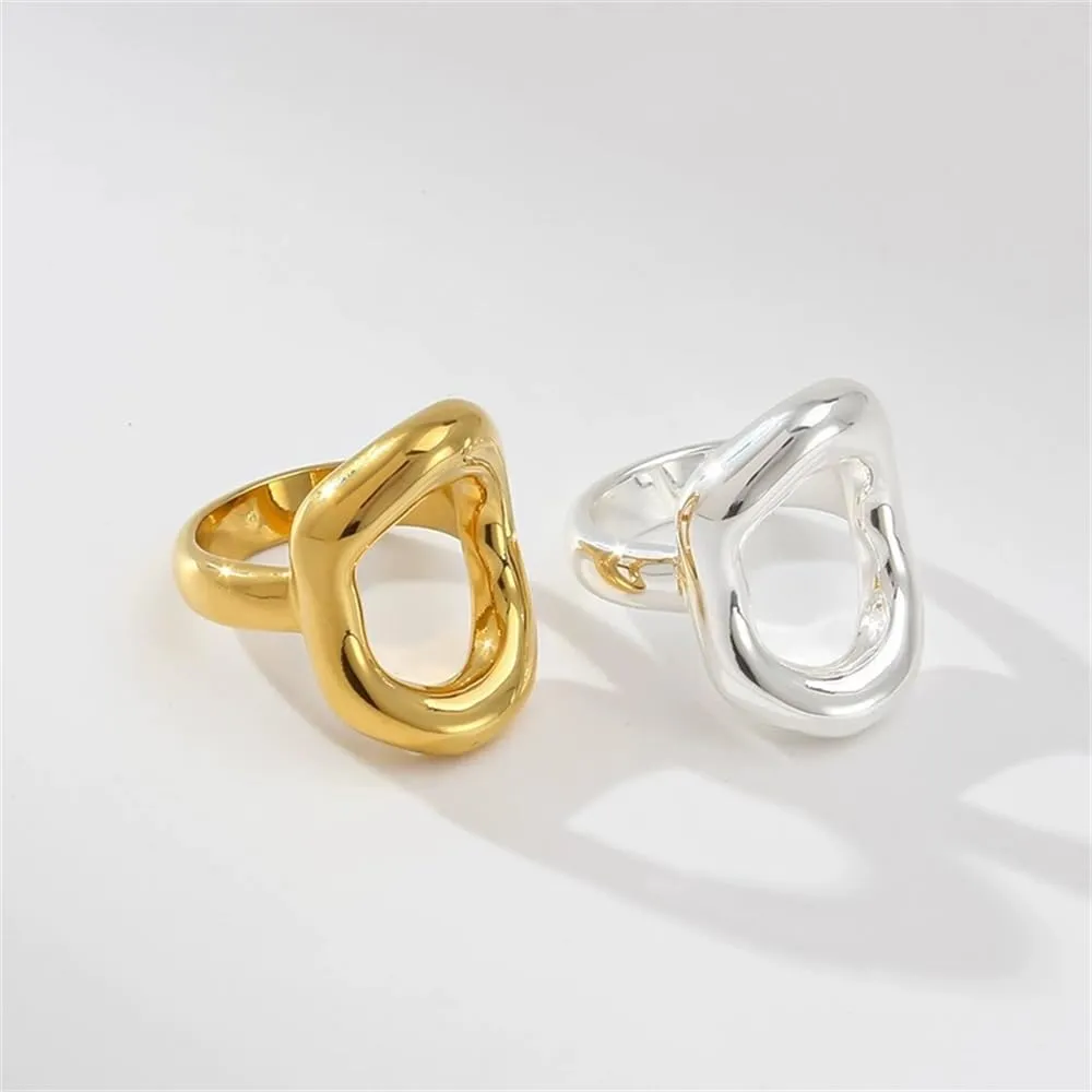 Kokoma Hollow Oval Shaped Chunky Statement Ring for Women Stainless Steel Irregular Thick Chunky Gold Finger Band Stackable Rings Geometric Ring Minimalist Jewelry