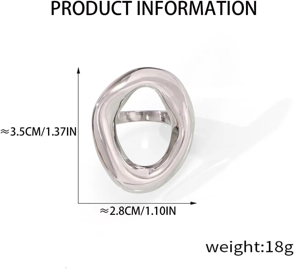 Kokoma Hollow Oval Shaped Chunky Statement Ring for Women Stainless Steel Irregular Thick Chunky Gold Finger Band Stackable Rings Geometric Ring Minimalist Jewelry