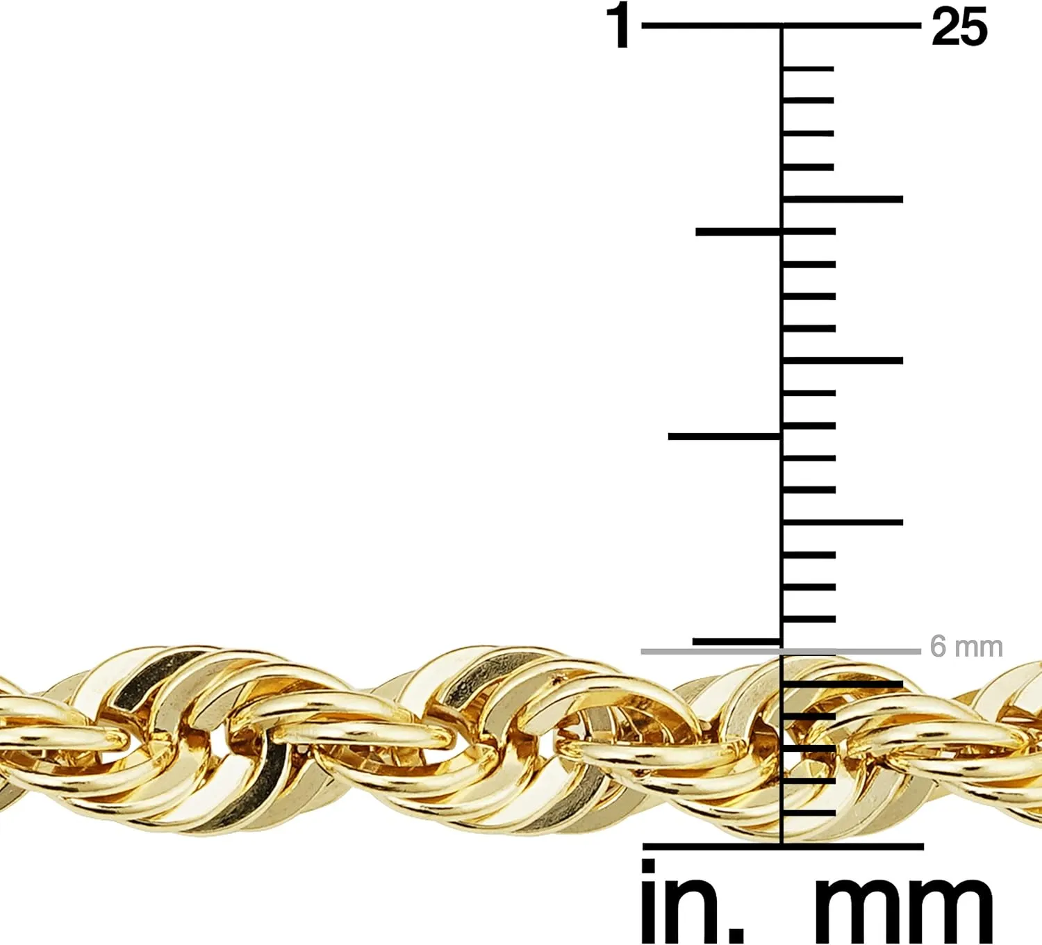Kooljewelry Solid 14k Yellow Gold Filled Rope Chain Necklace for Men and Women (2.1 mm, 3.2 mm, 4.2 mm or 6 mm)