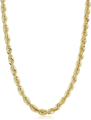Kooljewelry Solid 14k Yellow Gold Filled Rope Chain Necklace for Men and Women (2.1 mm, 3.2 mm, 4.2 mm or 6 mm)
