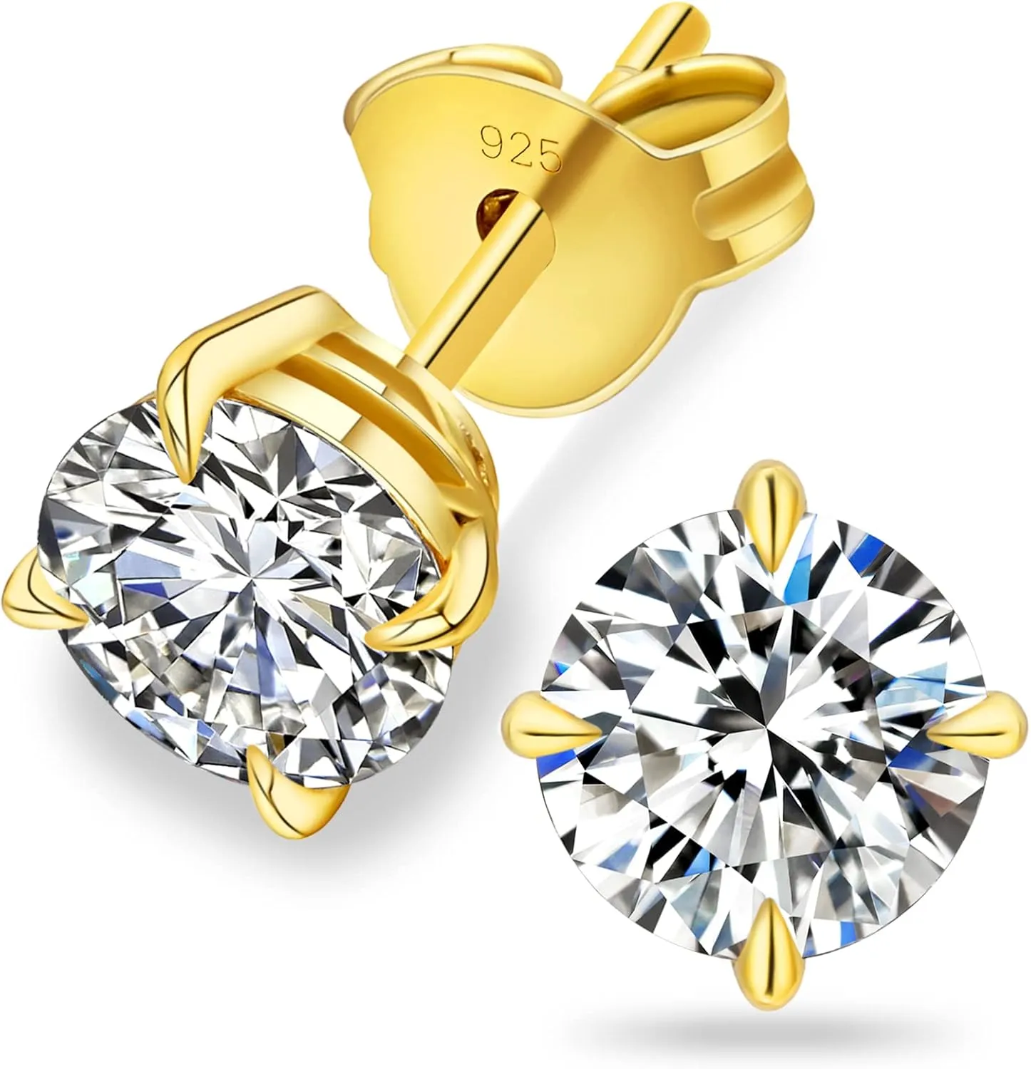 KRKC 0.6-3ct Moissanite Stud Earrings, D Color VVS1 Clarity, Lab Created Diamond Stud Earring for Women, 14K White Gold S925 Sterling Silver Earrings Friction Back for Women Men, Hypoallergenic