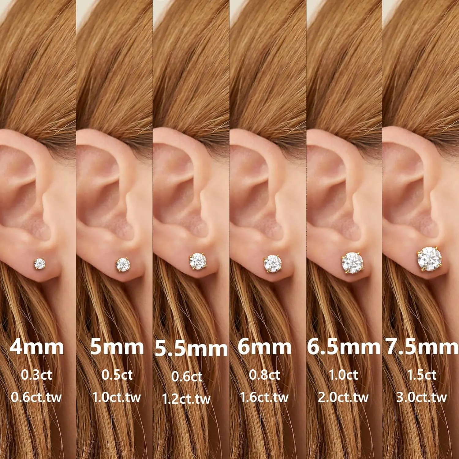 KRKC 0.6-3ct Moissanite Stud Earrings, D Color VVS1 Clarity, Lab Created Diamond Stud Earring for Women, 14K White Gold S925 Sterling Silver Earrings Friction Back for Women Men, Hypoallergenic