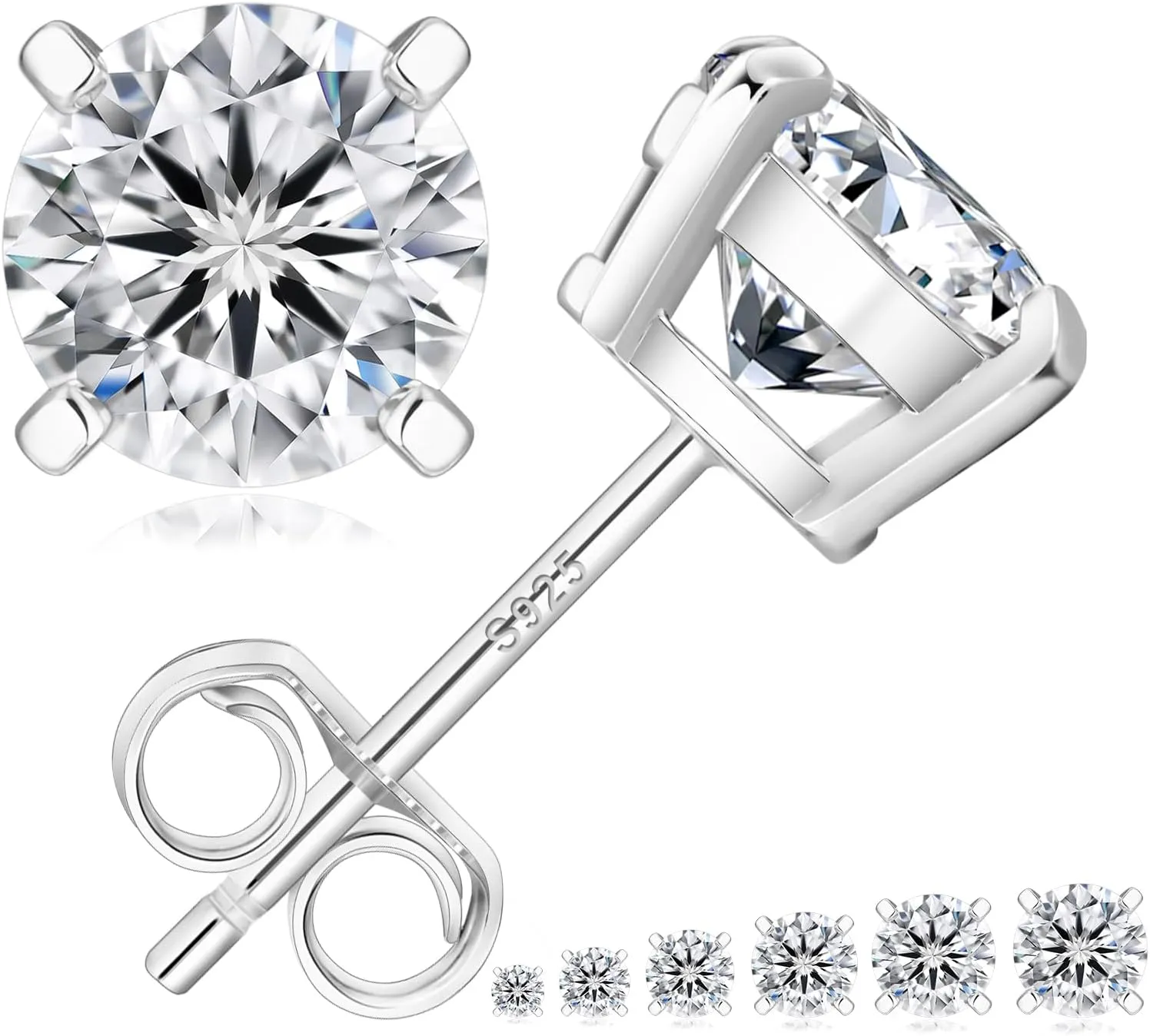 KRKC&CO Lab-Grown Moissanite Stud Earrings for Women: 0.6-3.0 ct.tw, D Color VVS1, 925 Vermeil Sterling Silver 14K Gold Plated, Hypoallergenic, GRA, Jewelry Gift for Her, Birthday, Mother's Day