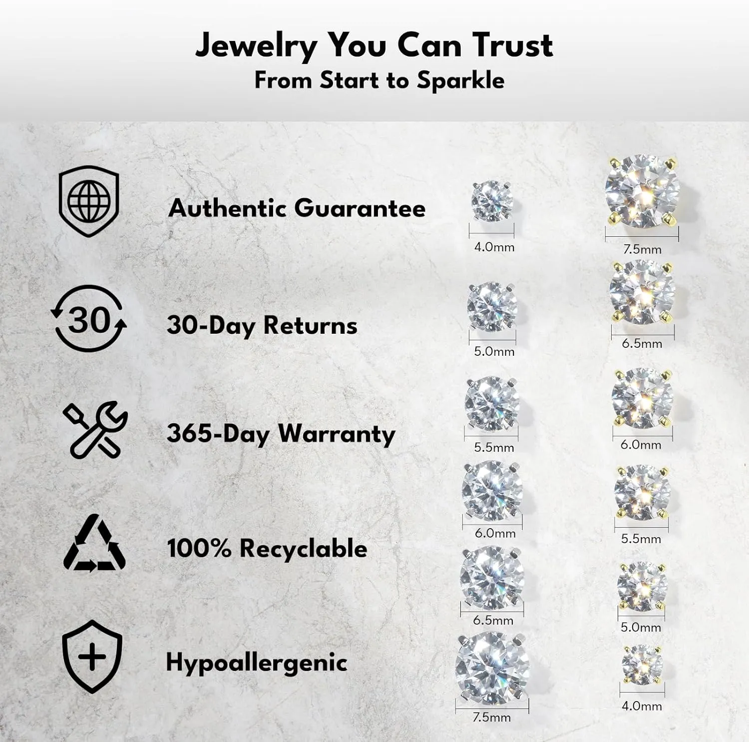 KRKC&CO Lab-Grown Moissanite Stud Earrings for Women: 0.6-3.0 ct.tw, D Color VVS1, 925 Vermeil Sterling Silver 14K Gold Plated, Hypoallergenic, GRA, Jewelry Gift for Her, Birthday, Mother's Day
