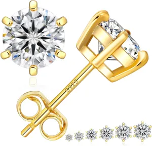 KRKC&CO Lab-Grown Moissanite Stud Earrings for Women: 0.6-3.0 ct.tw, D Color VVS1, 925 Vermeil Sterling Silver 14K Gold Plated, Hypoallergenic, GRA, Jewelry Gift for Her, Birthday, Mother's Day