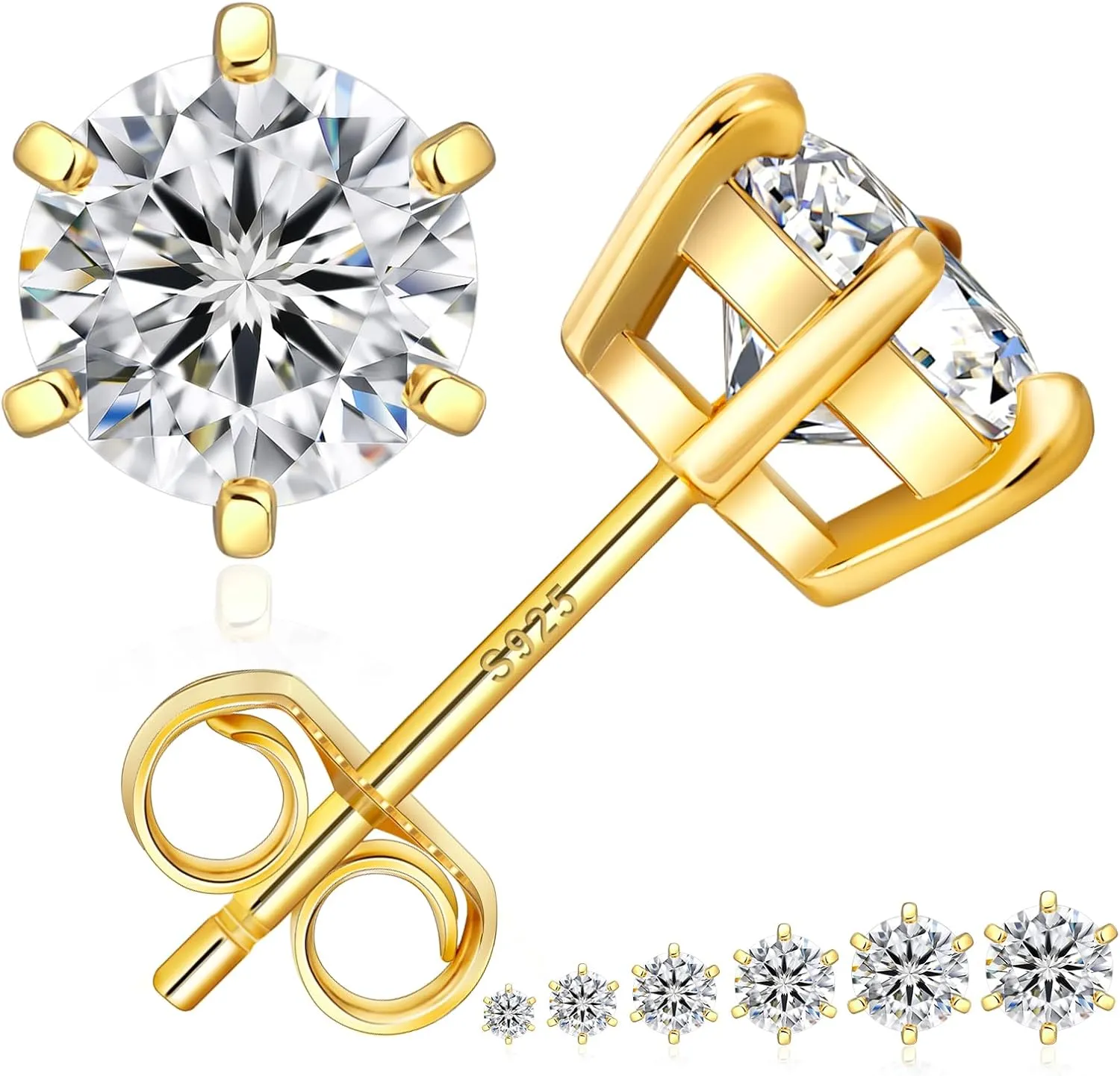 KRKC&CO Lab-Grown Moissanite Stud Earrings for Women: 0.6-3.0 ct.tw, D Color VVS1, 925 Vermeil Sterling Silver 14K Gold Plated, Hypoallergenic, GRA, Jewelry Gift for Her, Birthday, Mother's Day