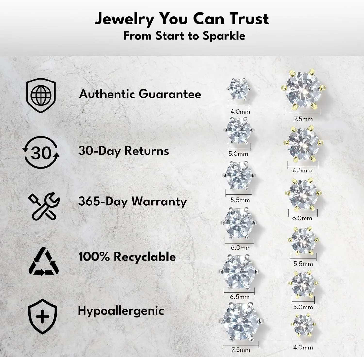 KRKC&CO Lab-Grown Moissanite Stud Earrings for Women: 0.6-3.0 ct.tw, D Color VVS1, 925 Vermeil Sterling Silver 14K Gold Plated, Hypoallergenic, GRA, Jewelry Gift for Her, Birthday, Mother's Day