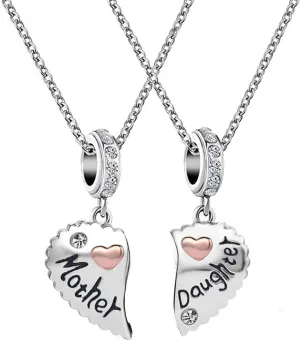KunBead 18 inch Mom Mother Daughter Son Sisters Best Friend Bestie Necklace Rose Gold Love Heart Matching Puzzle Birthday Charm Pendant Necklace set for 2