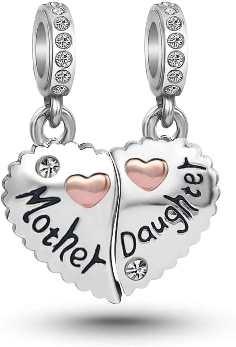 KunBead 18 inch Mom Mother Daughter Son Sisters Best Friend Bestie Necklace Rose Gold Love Heart Matching Puzzle Birthday Charm Pendant Necklace set for 2