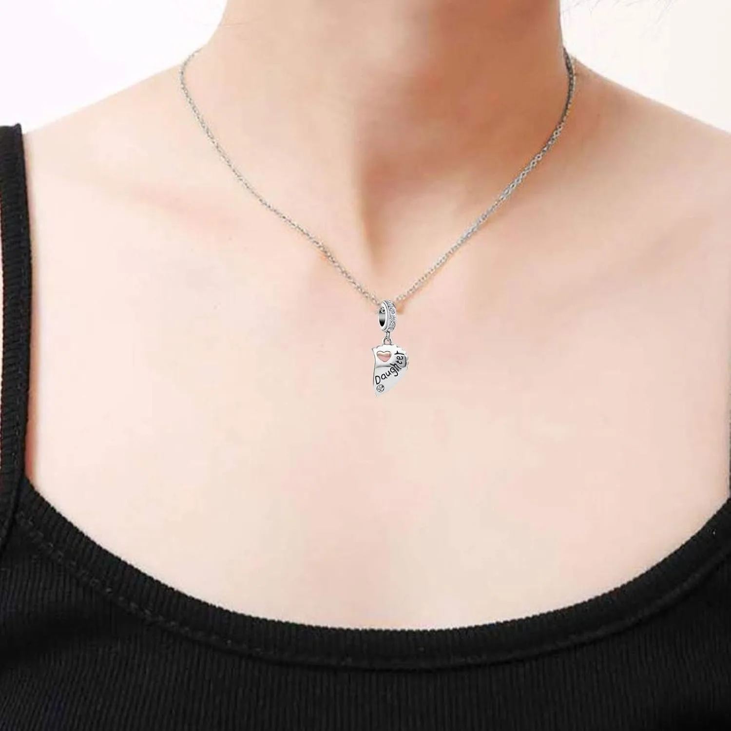 KunBead 18 inch Mom Mother Daughter Son Sisters Best Friend Bestie Necklace Rose Gold Love Heart Matching Puzzle Birthday Charm Pendant Necklace set for 2